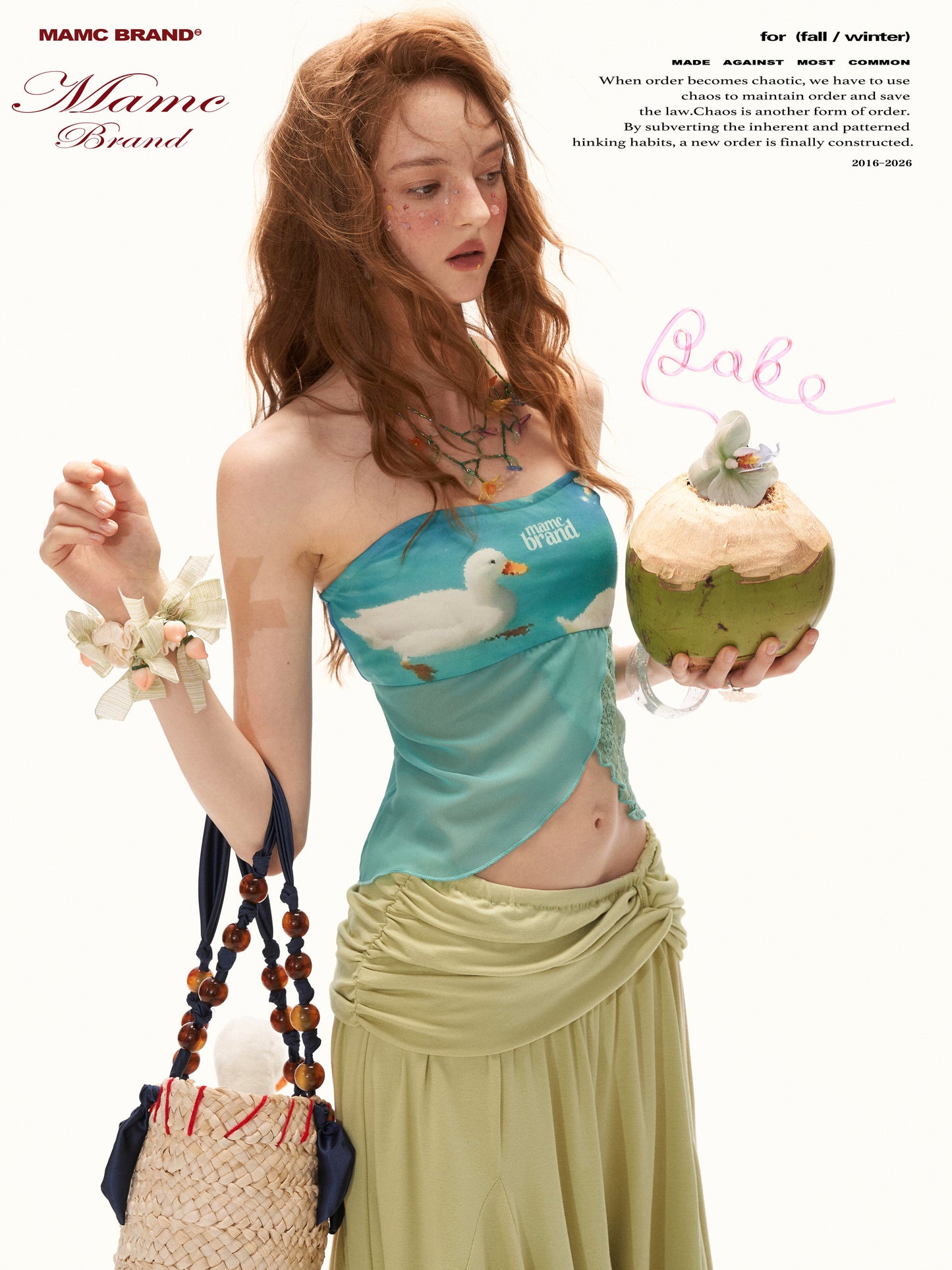 Blue Duck Print Lace Hem Tube Top WE923