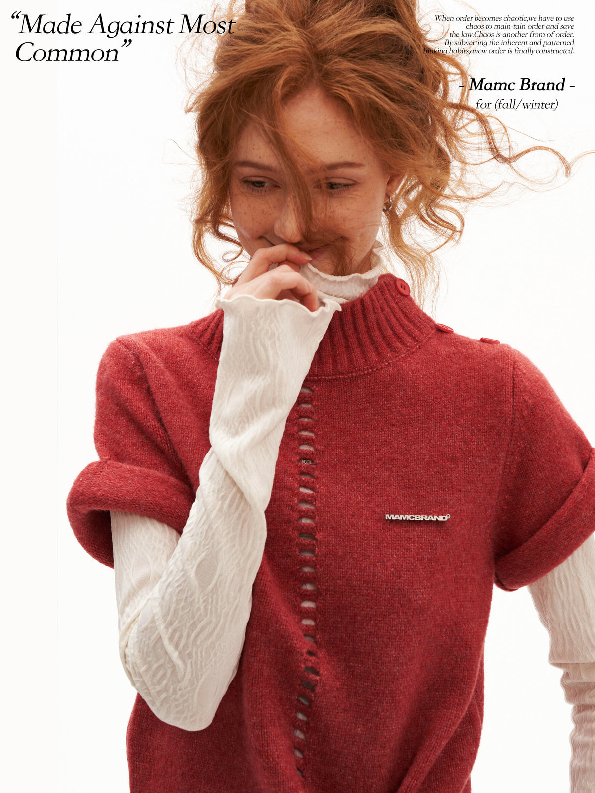 MAMC - Soft Wool-Blend Tie-Waist Cutout Knit Sweater (Red / Black)