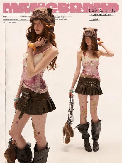 MAMC - "Velvet Oil Whisper" Ruffle Trim V-Neck Camisole Top WE960