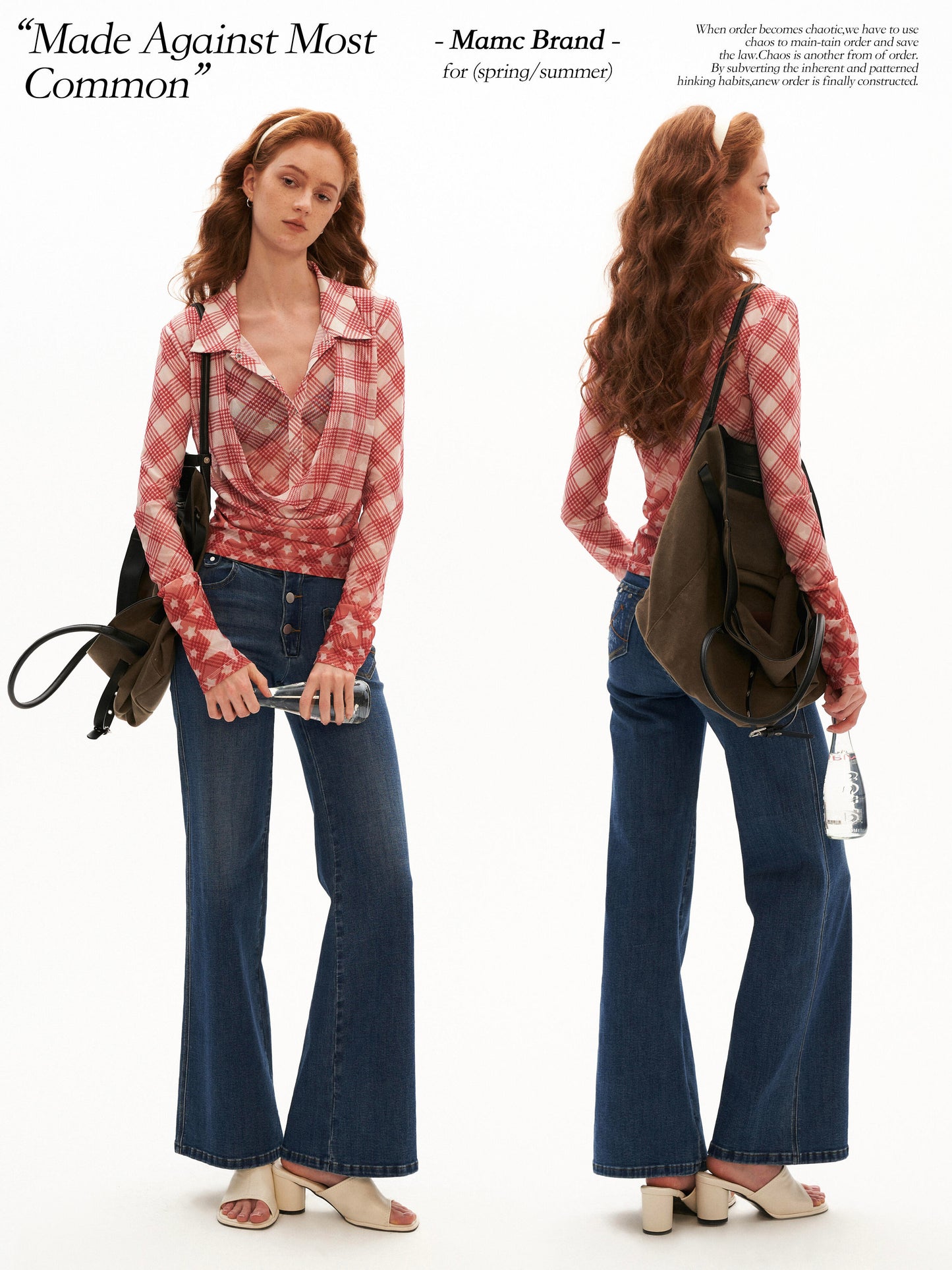 Layered Plaid Mesh Long Sleeve Shirt (Red / Blue)