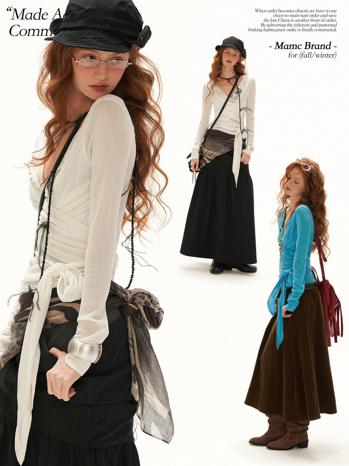 MAMC - Cloud Knit Wrap Top with Crossover Ties and Metal Claw Detail (Blue / White)