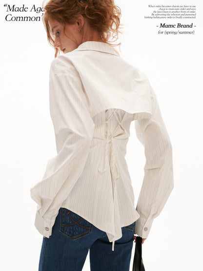 White Stripe Tie-Back Shirt & Cami Set
