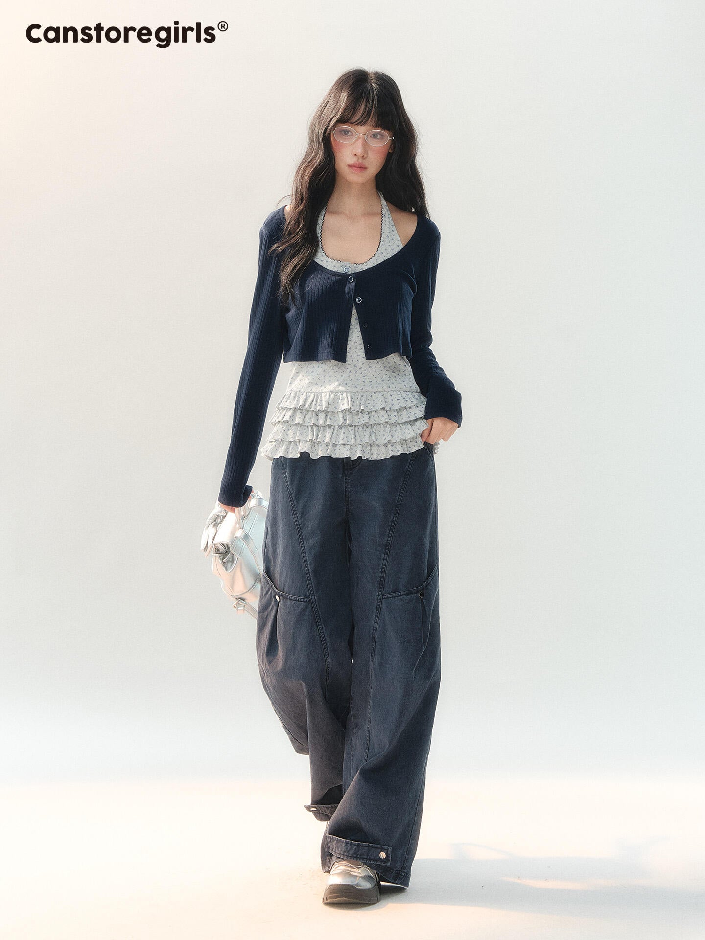 170726C "Soft Konjac Cloud" Lightweight Knit Cardigan & Floral Layered Cami