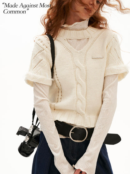 MAMC - Sunny Muse Short-Sleeve Knit Top (Yellow / White)
