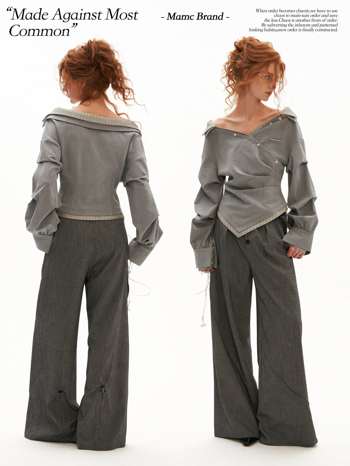 MAMC - Gray Textured Off-Shoulder Plaid Shirt