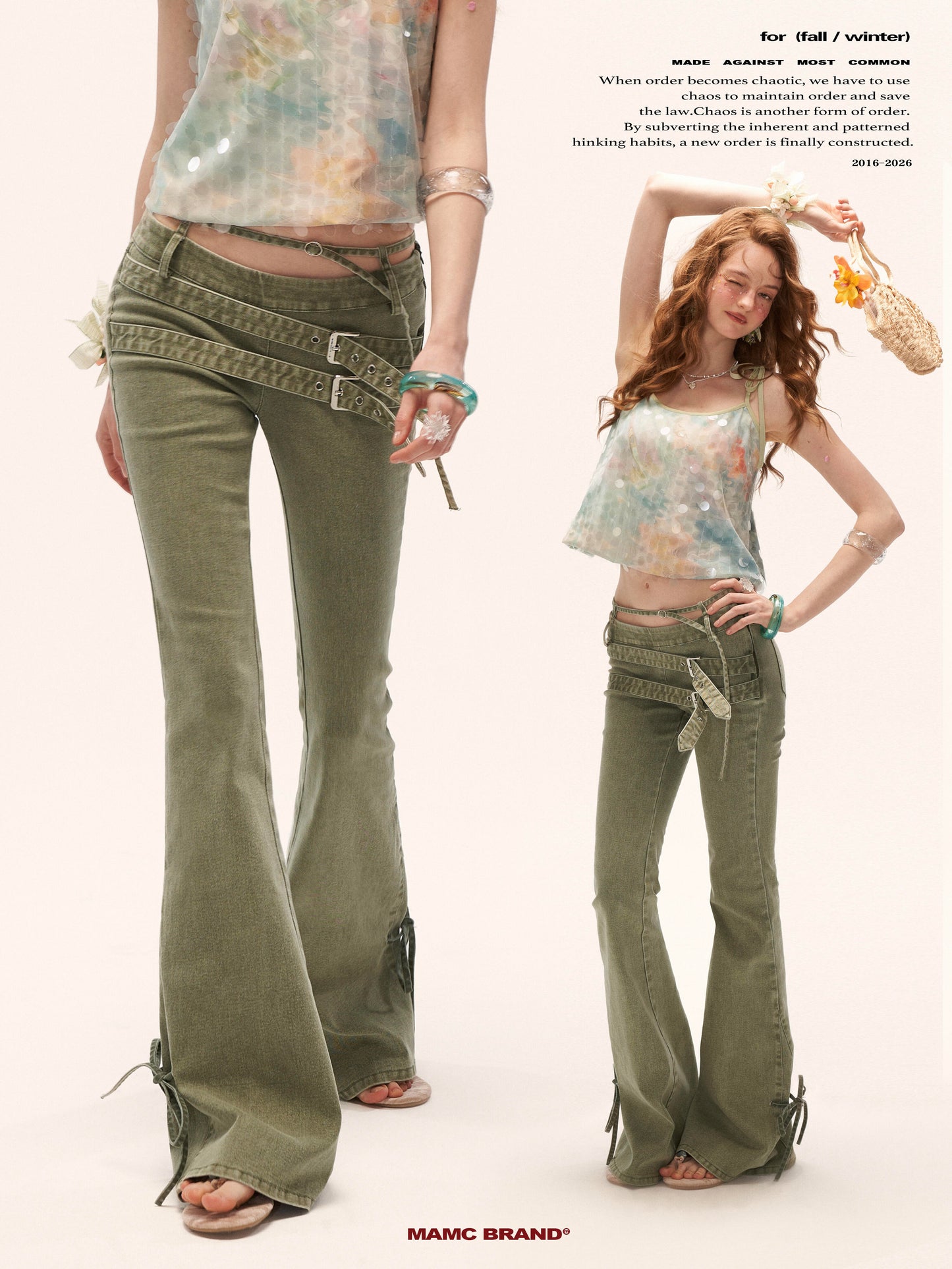 Vintage Multi-Belt Flared Jeans - Olive Green WE938