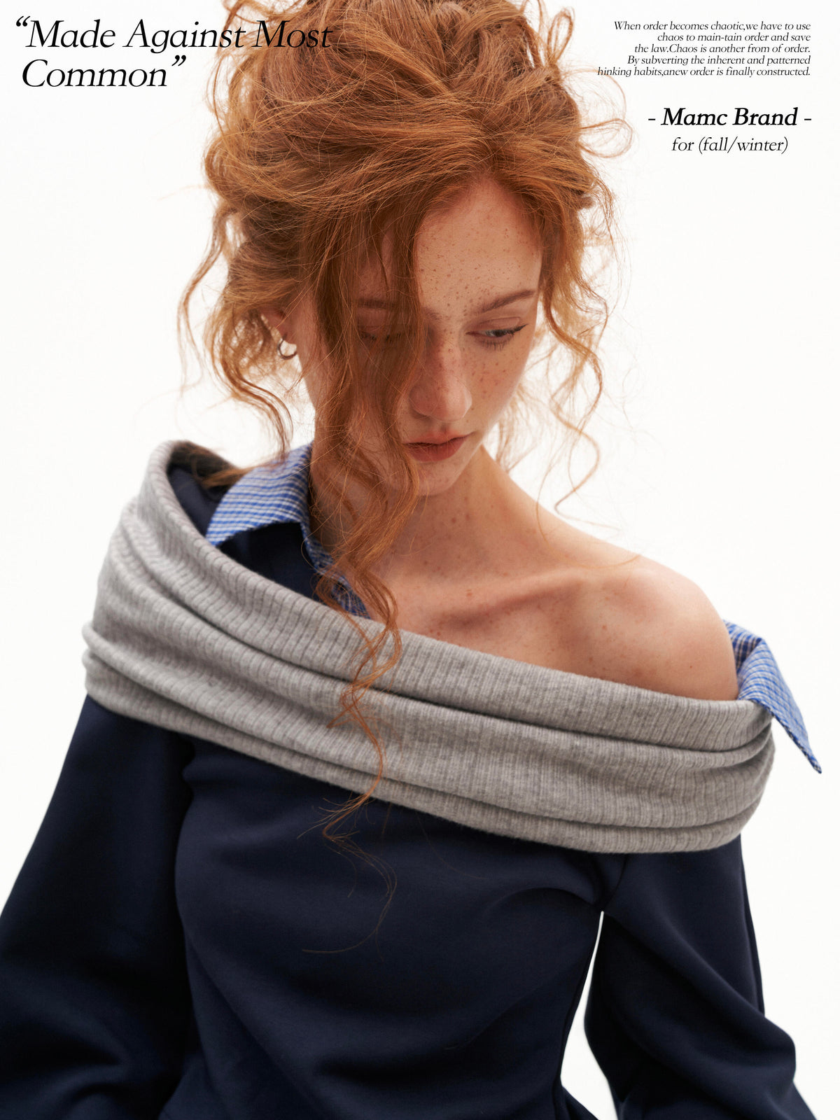 MAMC - Deconstructed Gingham Sweatshirt with Off-Shoulder Ruched Detail