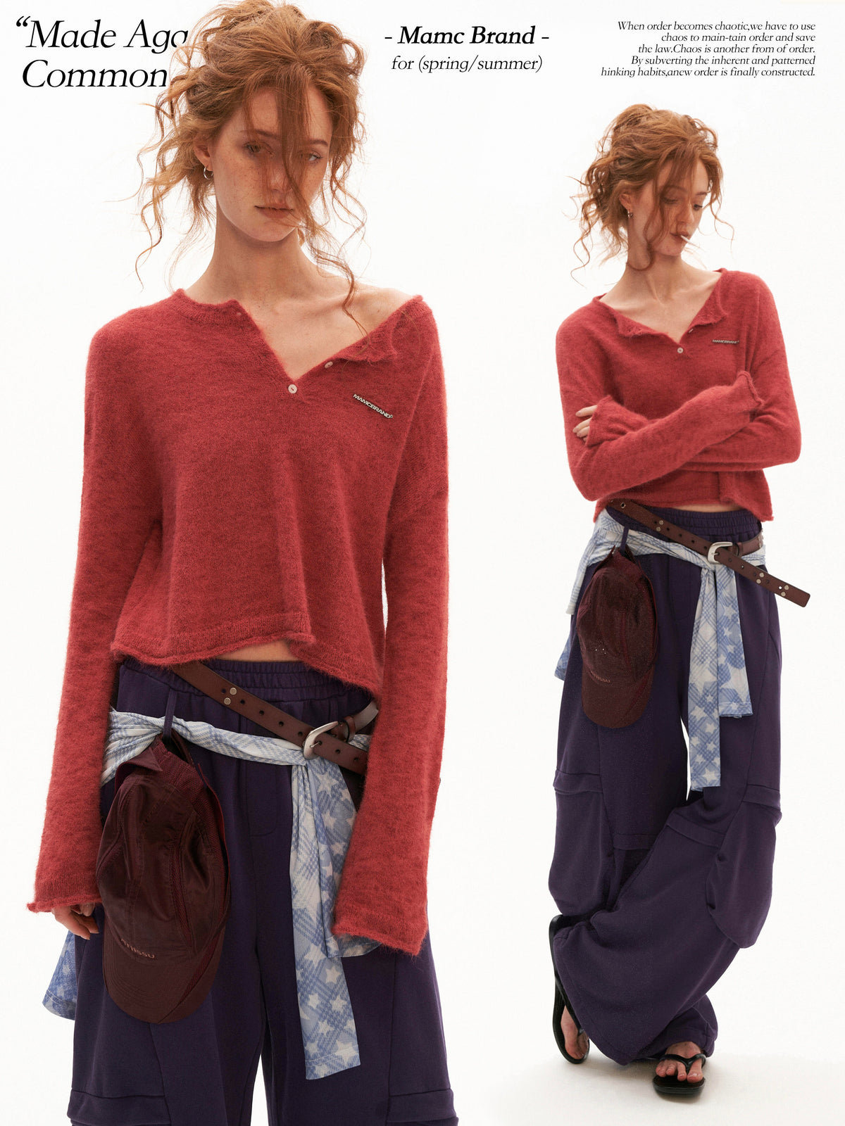 MAMC - Open-Back Mohair Blend Cropped Sweater (Red/ Black/ Blue)