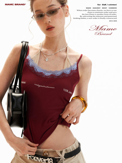 Layered Lace Letter Embroidered Cami Top