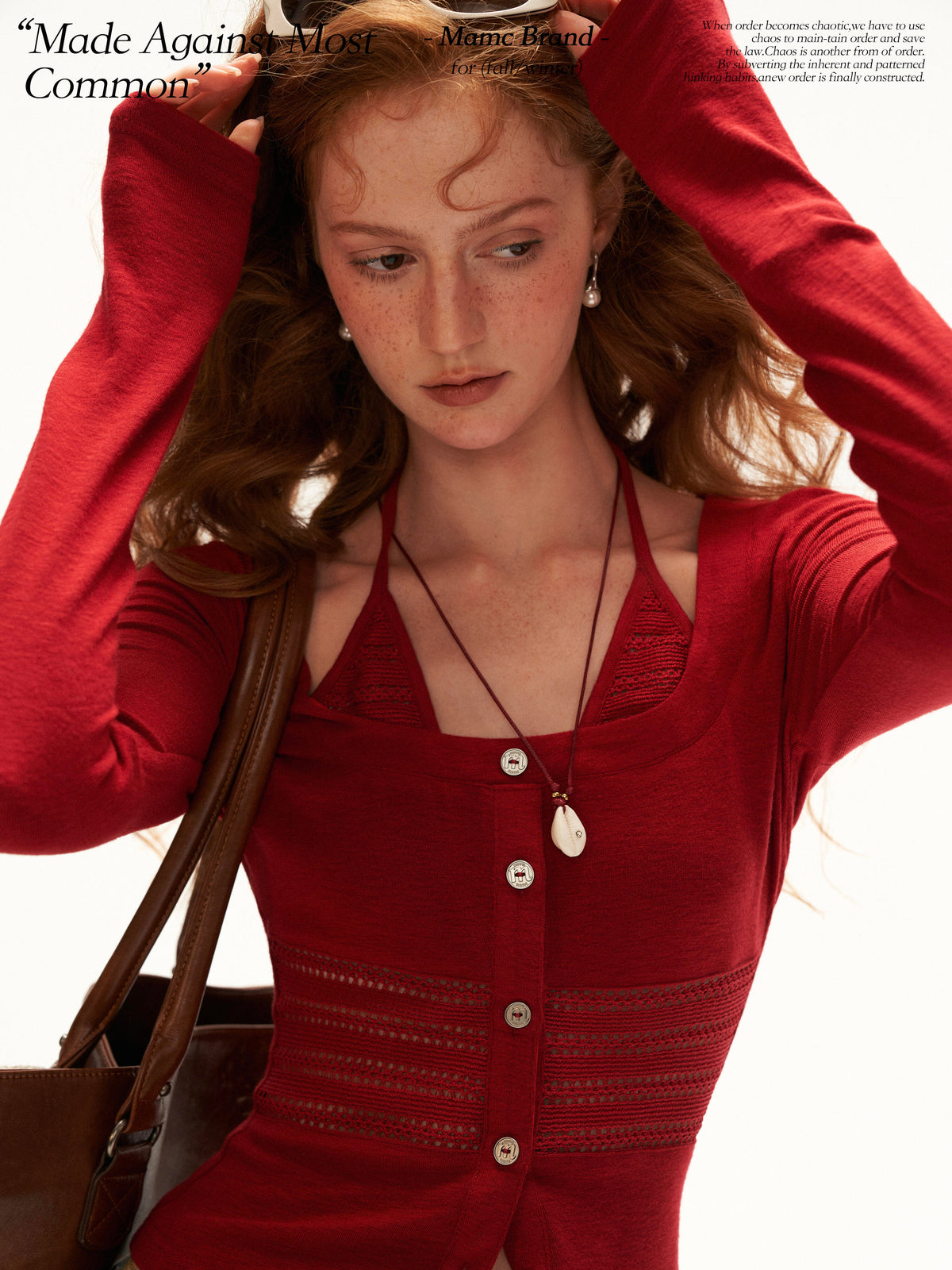 MAMC - Halter Neck Layered Mock Two-Piece Top with Cutout Detail (Red / Black)