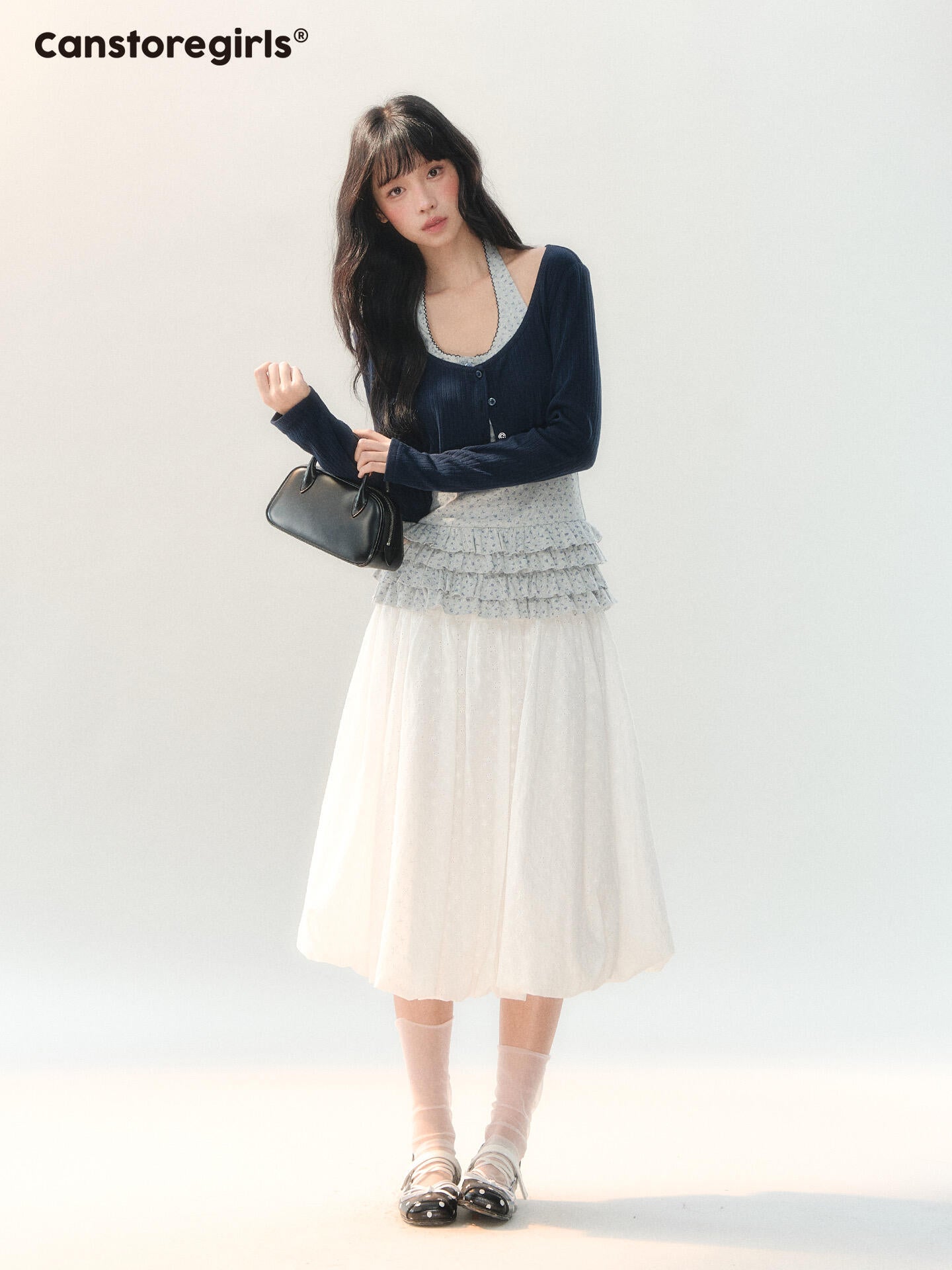 170726C "Soft Konjac Cloud" Lightweight Knit Cardigan & Floral Layered Cami