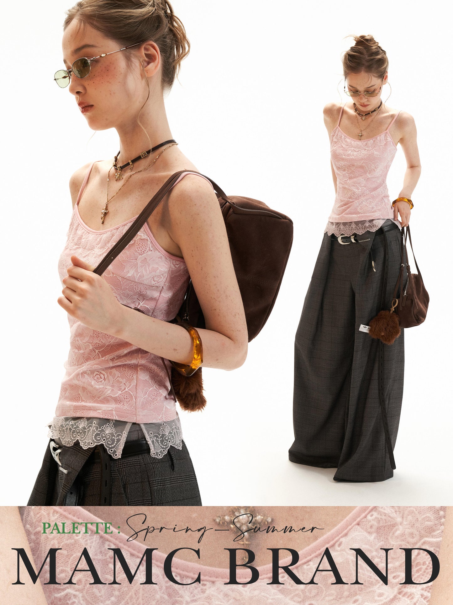 Floral Lace Trim Cami & Tie-Front Cardigan Set WE957