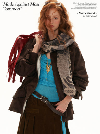 MAMC - Cloud Knit Wrap Top with Crossover Ties and Metal Claw Detail (Blue / White)