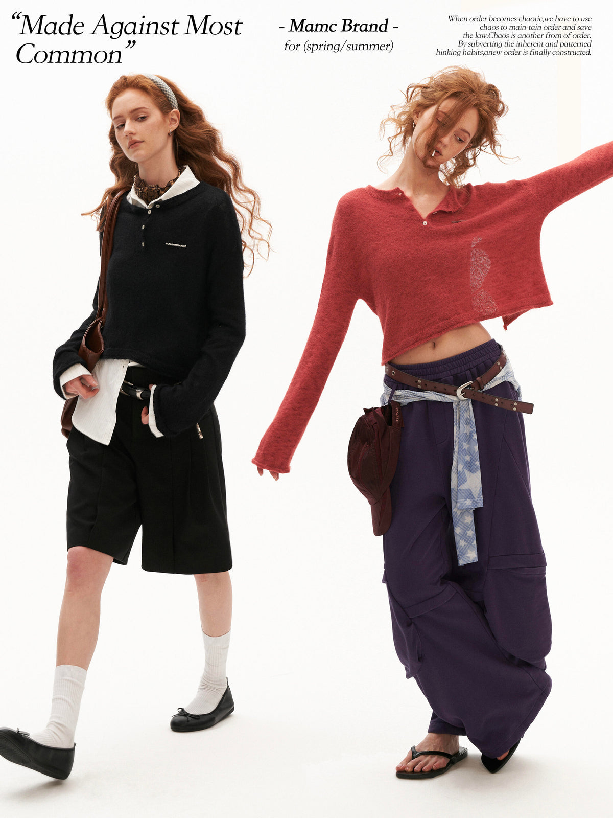 MAMC - Open-Back Mohair Blend Cropped Sweater (Red/ Black/ Blue)