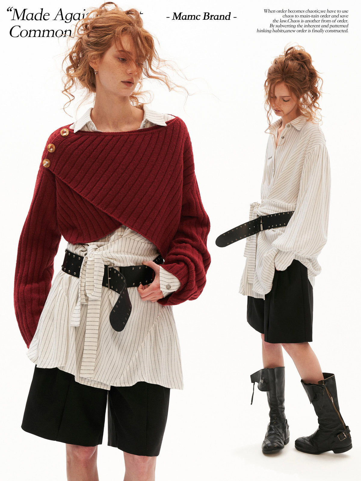 MAMC - White Striped Wrap Lantern-Sleeve Shirt