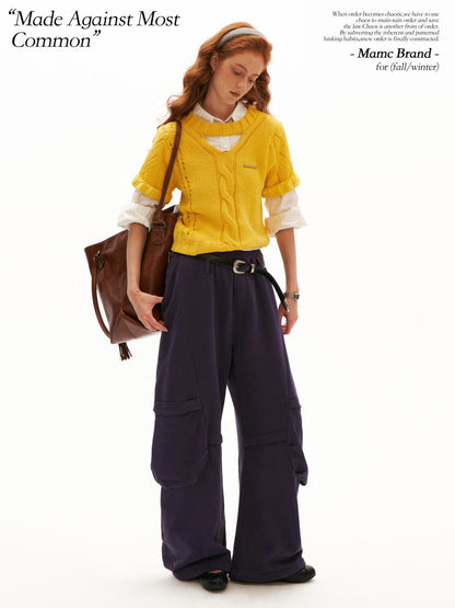 MAMC - Sunny Muse Short-Sleeve Knit Top (Yellow / White)