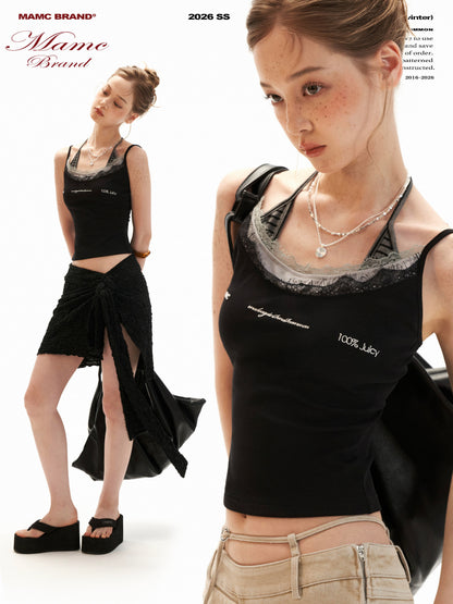 Layered Lace Letter Embroidered Cami Top