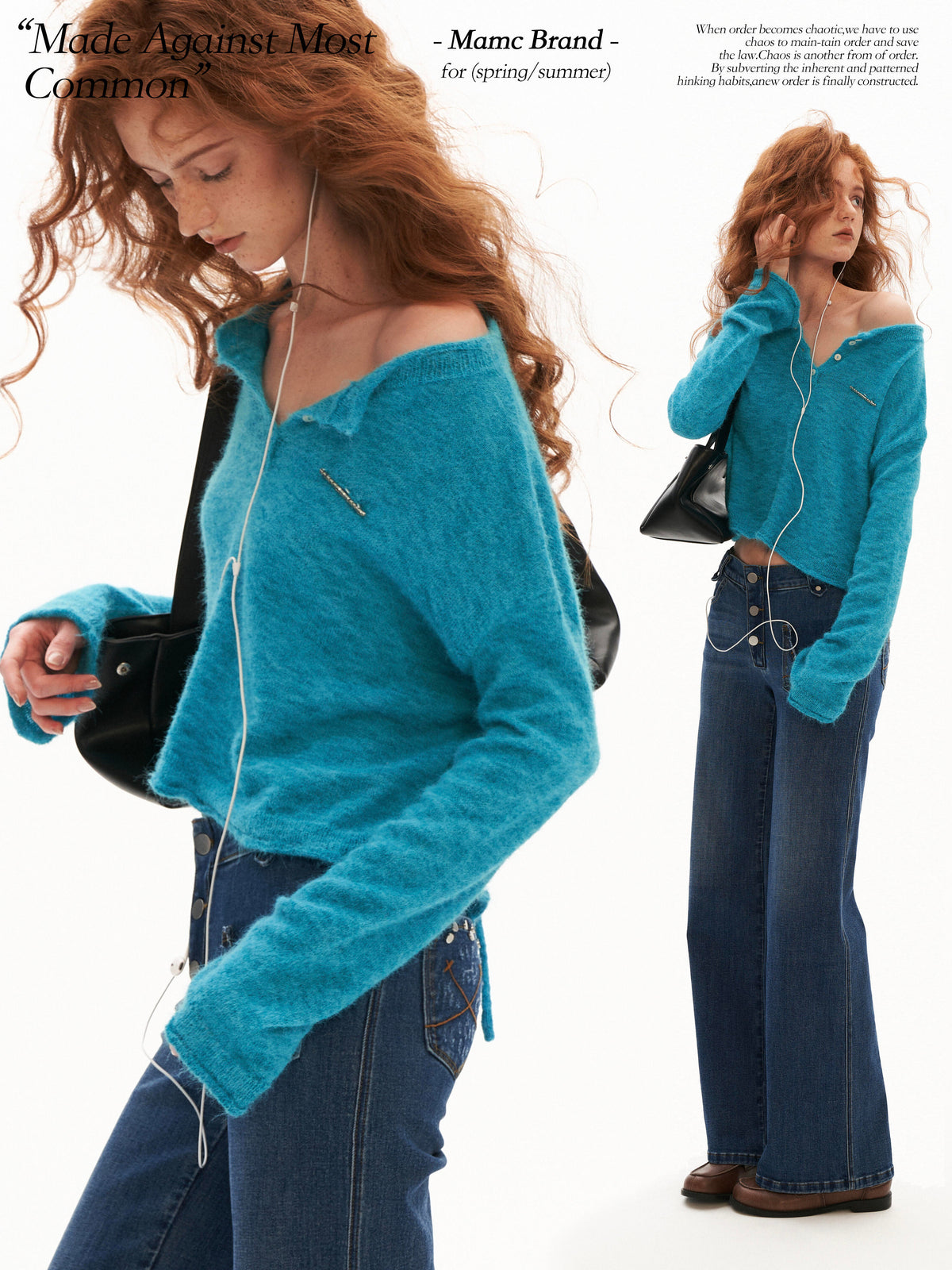 MAMC - Open-Back Mohair Blend Cropped Sweater (Red/ Black/ Blue)