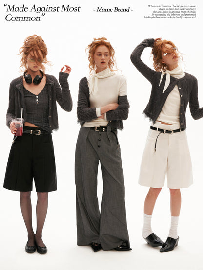 MAMC - Mocha Fuzzy Diamond-Texture Lace Knit Cardigan (Brown / Gray / Beige)