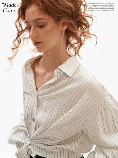 MAMC - White Striped Wrap Lantern-Sleeve Shirt