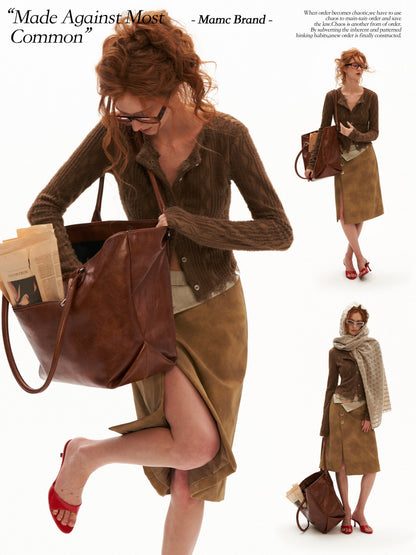 MAMC - Mocha Fuzzy Diamond-Texture Lace Knit Cardigan (Brown / Gray / Beige)