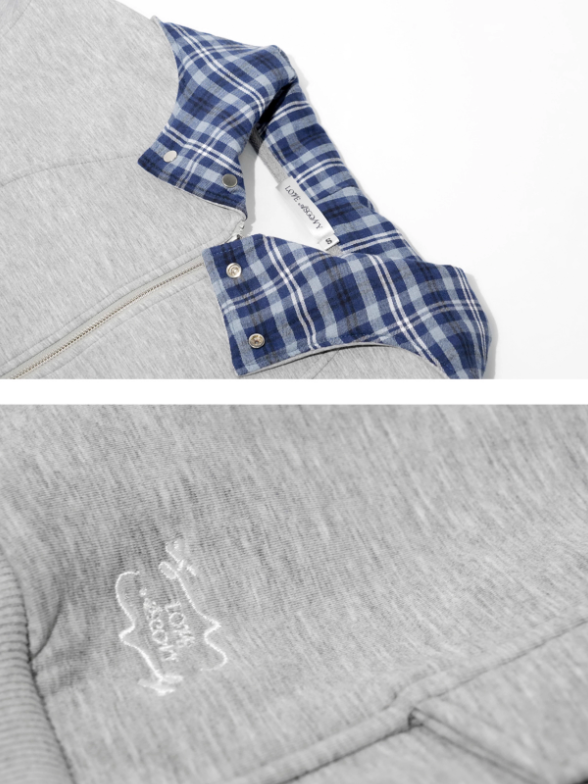 ASGONY - Plaid-Lined Oversized Hoodie Jacket (Gray)