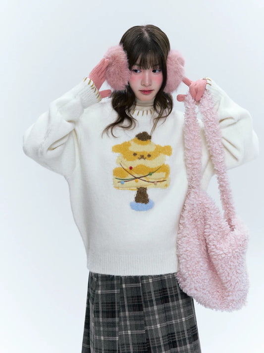 CREAMO2奶油氧气 - Sweet Pudding Puppy Ivory Knit Sweater
