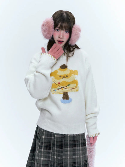 CREAMO2奶油氧气 - Sweet Pudding Puppy Ivory Knit Sweater