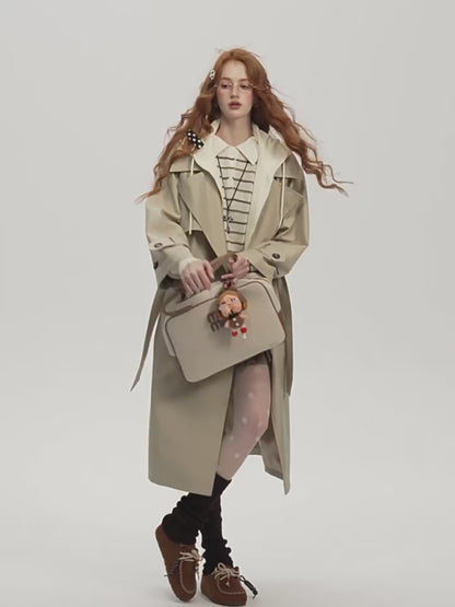 ASGONY - Preppy Layered-Look Hooded Trench Coat