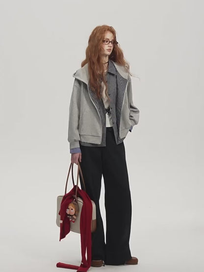 ASGONY - Faux Two-Piece Zip-Up Hoodie Jacket (Light Gray)