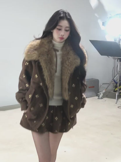 少也眼 “Whispers of Snowfall” Wool-Blend Quilted Two-Piece Set 453454