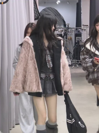 少也眼 “Pride & Prejudice” Reversible Oversize Jacket – Black & Blue Plaid