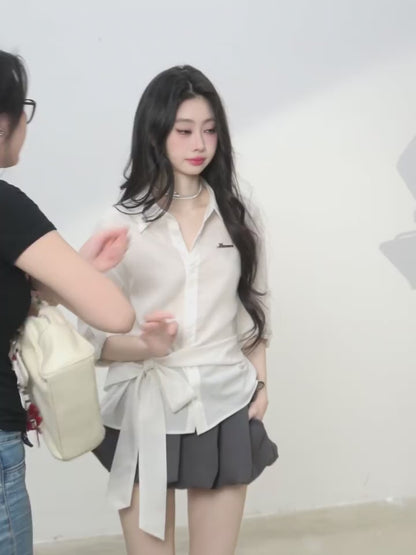 少也眼 "Cheongdam Girls’ Academy" French-Inspired White Sun-Protective Polo Shirt