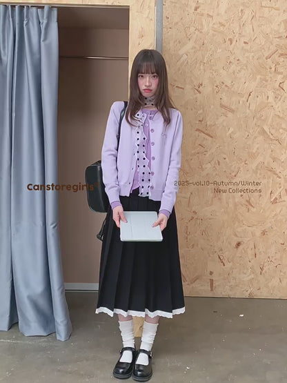 罐头士多所 - "Sugar Trap" Sweet Embroidered Faux Two-Piece Knit Cardigan