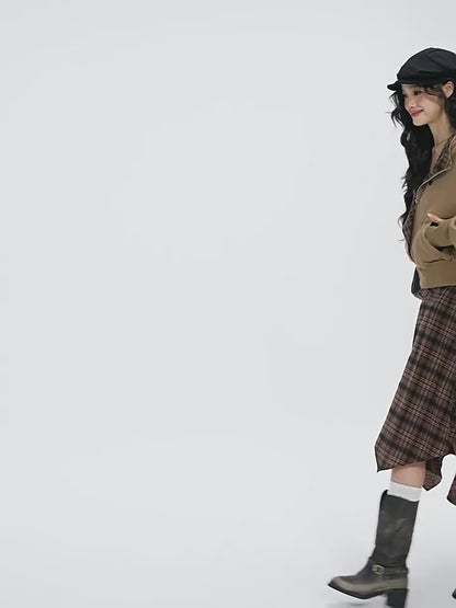 EPTISON - Plaid Irregular Patchwork Midi Skirt
