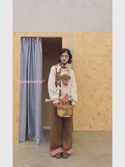 罐头士多所 - Peter Bunny & Pom-Pom Pup Sweater – Cute Oversized Knit Pullover for Fall
