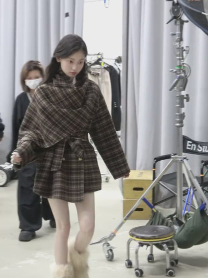 少也眼 “Winter Balcé Whisper” Wool Blend Overcoat - Plaid Coffee 7886436