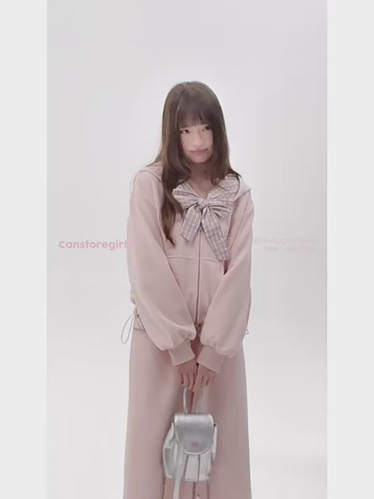 罐头士多所 - Pink Plaid Bow Hoodie & Jogger Set – Preppy Girl Matching Loungewear
