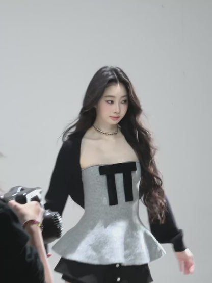 少也眼 "Lingering Warmth" Princess-Style Two-Piece Winter Set - Gray/Black 543545141
