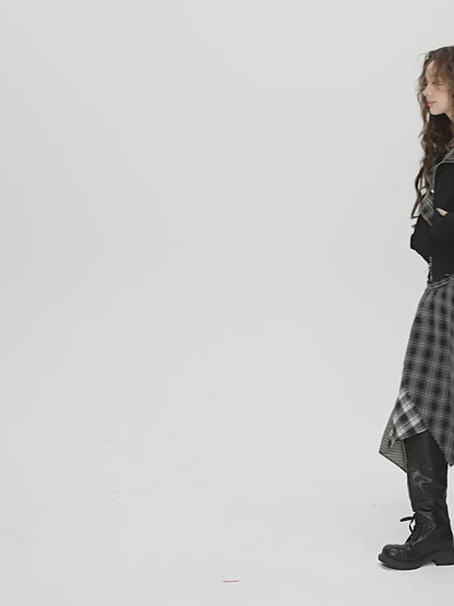 EPTISON - Y2K Plaid Patchwork Hooded Jacket