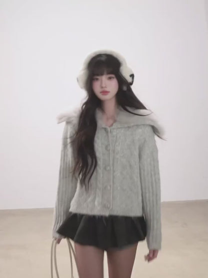 少也眼 “Gentle Echoes” French Fox-Fur Knit Cardigan 54554
