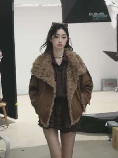 少也眼 “Trajectory of the Sunset” Plaid Polo Shirt Dress with Belt – Mocha Brown 7687648