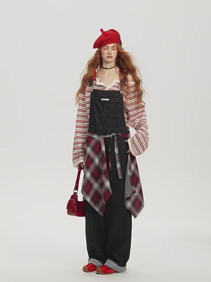 ASGONY - Vintage Wide-Leg Denim Overalls
