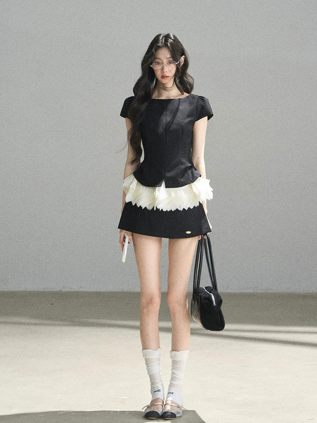 "Her Black & White Poem" Elegant Contrast Two-Piece Set