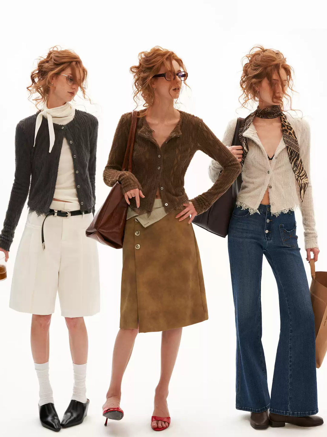 MAMC - Mocha Fuzzy Diamond-Texture Lace Knit Cardigan (Brown / Gray / Beige)