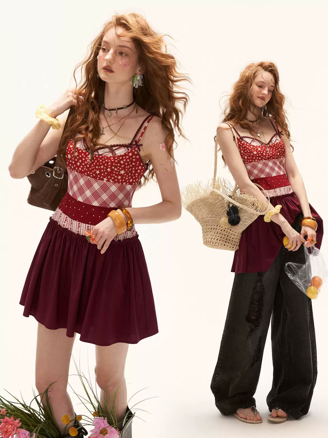 MAMC - "Cherry Stardust Mood" Mixed Print Cami Mini Dress WE909