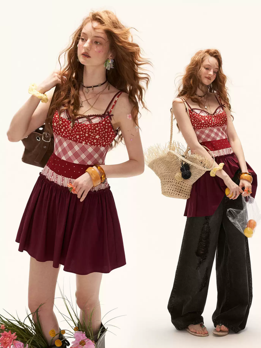 MAMC - "Cherry Stardust Mood" Mixed Print Cami Mini Dress WE909