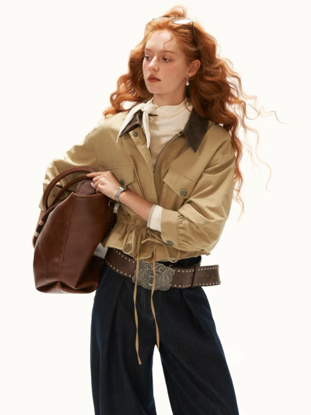 MAMC - Khaki Textured Snowflake-Fleece Utility Jacket with Faux Leather Collar