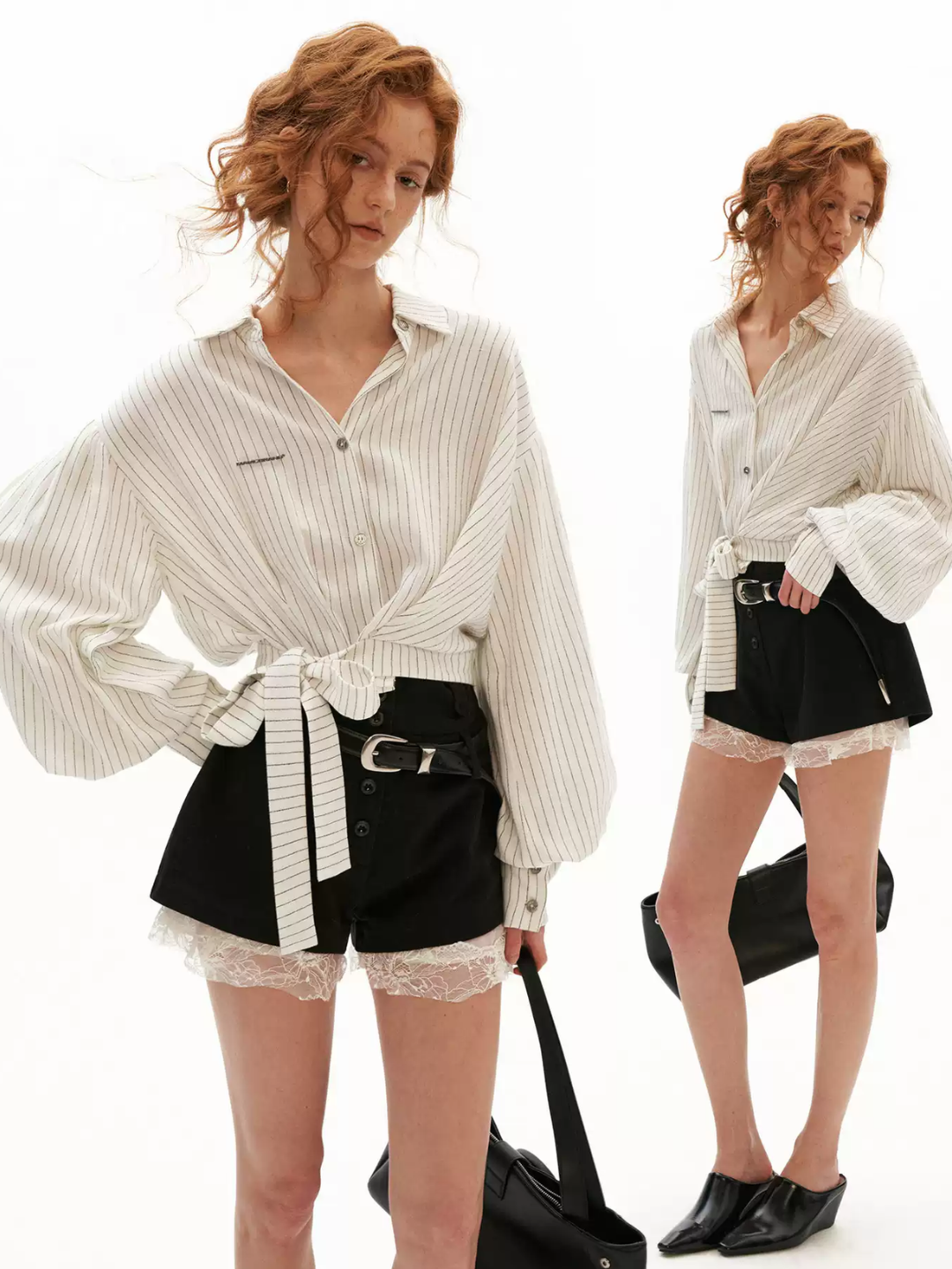 MAMC - White French Striped Wrap Waist Shirt