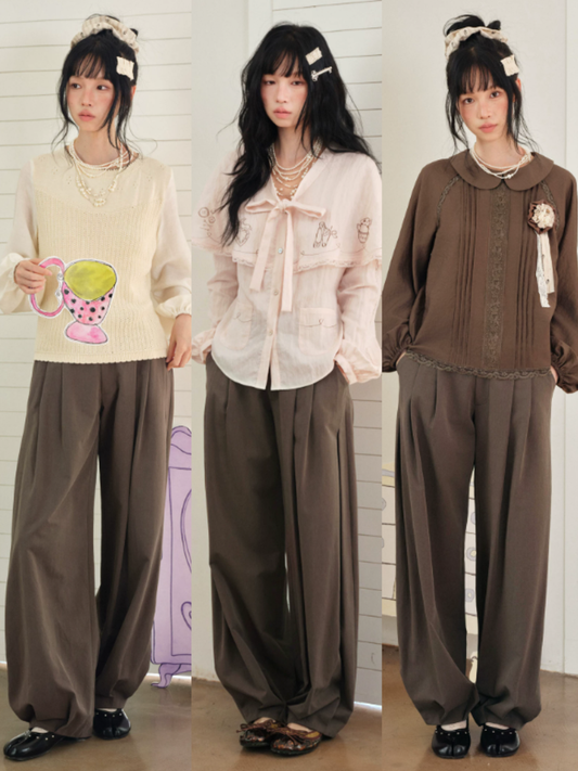 DAILY ARTIST - Coffee Brown Vintage Pleated Balloon Trousers